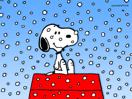 Snowing Snoopy - animated, dog house, peanuts, the peanuts, cartoon, winter, snoopy, snow, classic, snowing