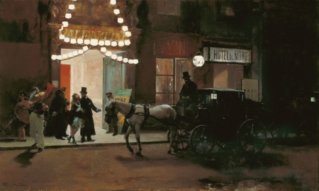 :-) - raimundo de madrazo y garreta, masquerade, painting, night, art, horse