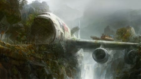 Crash - airplane, crash, fantasy, art