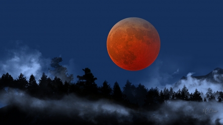 My Firefox theme to match is at: - moon, sky, trees, blood moon, mountains, forest, full moon, fog, firefox theme