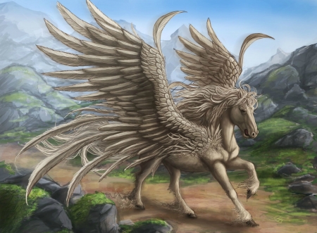 Legendary - Pegasus, gallopping, art, horse