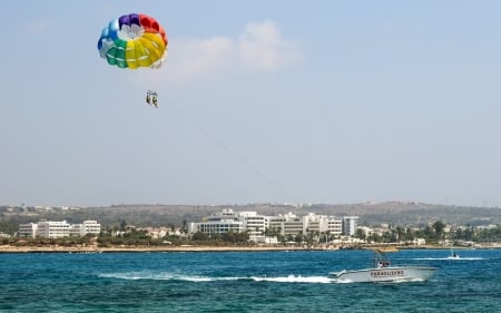 Parasailing in Cyprus - parachute, parasailing, sea, Cyprus