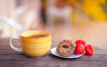 Tea And Cookies - tea, strawberries, cup, cookies