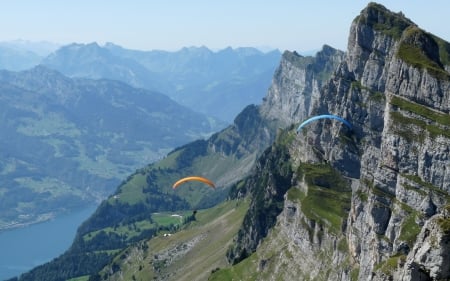 Swiss Alps - paragliders, montains, Alps, Switzerland