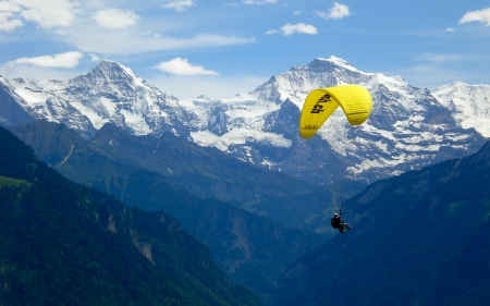 Paragliding in Mountains - nature, paraglider, mountains, sky