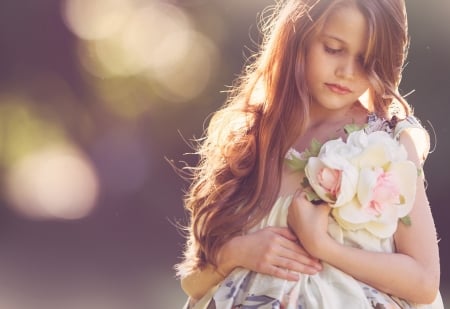 Little Girl - beauty, bouquet, flowers, girl