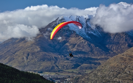 Over Mountains - sport, nature, paraglider, clouds, mountains