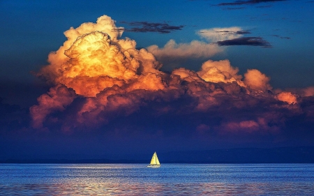 Sailboat under the cloudy sky - sky, clouds, sailboat, sea, boat