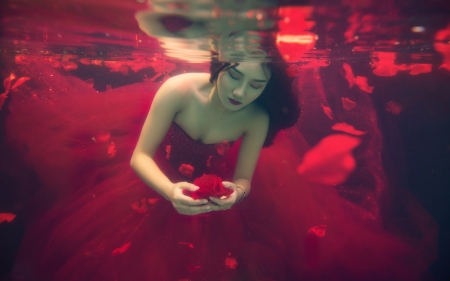 :-) - girl, vara, red, water, summer, asian, model, dress