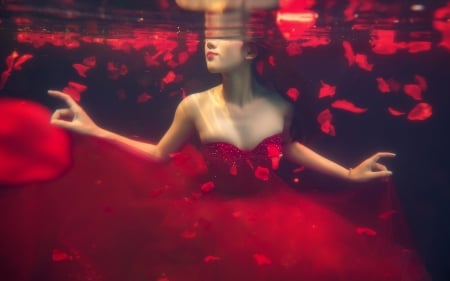 :-) - girl, vara, red, water, summer, asian, model, dress