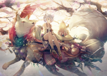 :-) f - manga, anime, white, fox, girl, tree