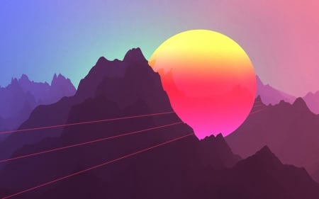 :-) - moon, full, mountain, pink, sun, synthpop, luna, fantasy