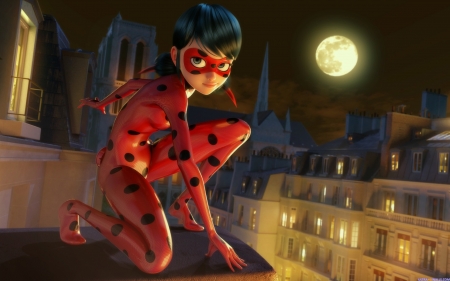 LadyBug - moon, comics, fantasy, red, girl, dot, luna