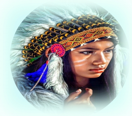 Winter Tears - woman, face paint, tears, feather, winter, american indian