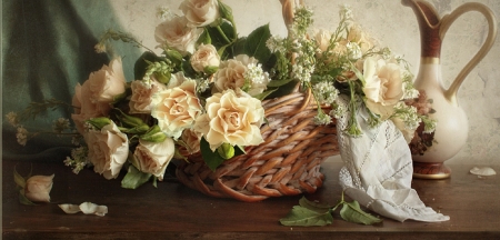 basket of roses - abstract, basket, still life, roses