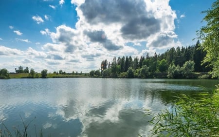 Summer in Latvia - lake, reflection, clouds, summer, latvia