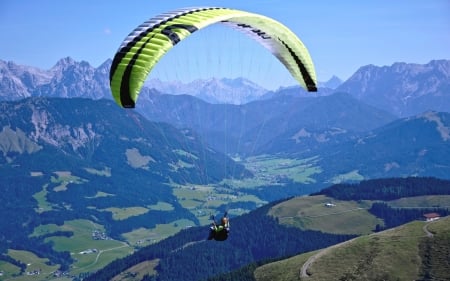 Paragliding in Austria - Austria, valley, paraglider, mountains