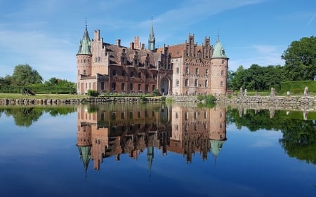 Castle in Denmark - moat, water, Denmark, reflection, castle