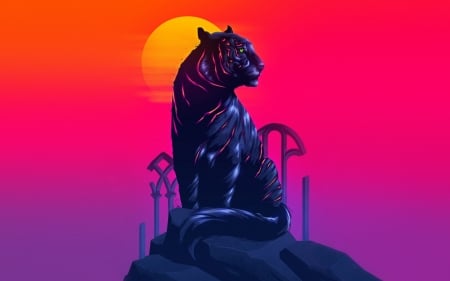 Tiger - pink, red, james white, synthpop, sunset, fantasy, tiger, tigru