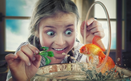 Goldfish - girl, water, fish, mood, photograph