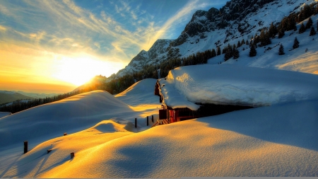 Winter scenery - season, nature, snow, winter, scenery, mountains