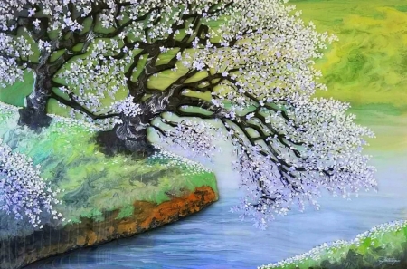 White Flowers - attractions in dreams, nature, love four seasons, trees, summer, rivers, paintings, spring