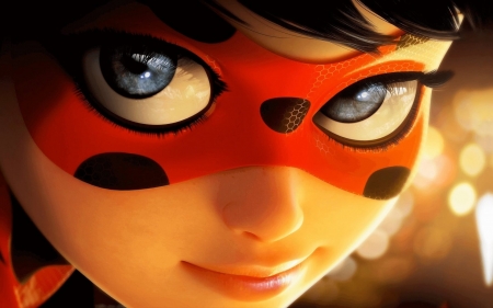 Ladybug girl - face, red, dot, black, comics, ladybug, girl, eyes, fantasy, luminos