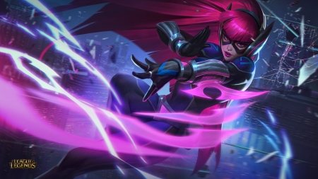 Fantasy girl - pink, mask, game, girl, blue, irelia, fantasy, lol, luminos