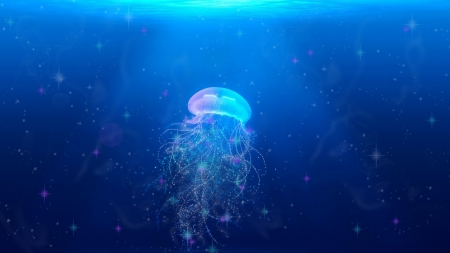 Jellyfish - summer, blue, sea, ocean, pink, medusa, jellyfish, underwater, vara, luminos