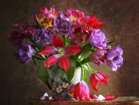 Still Life - table, colors, flowers, vase