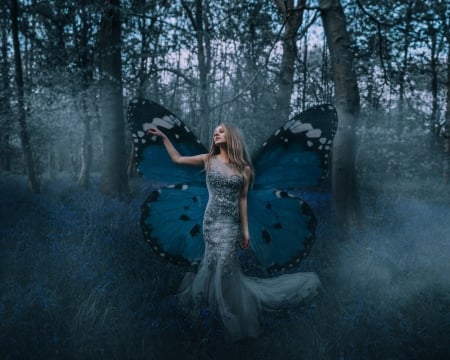 Girl - Dress, Forest, Wings, Mood