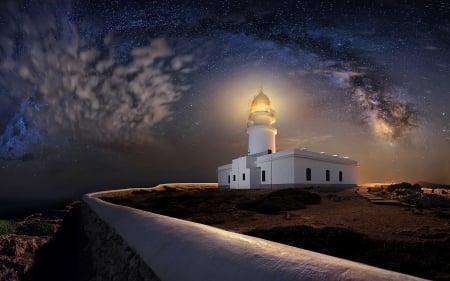 Lighthouse in Spain - spain, sky, lighthouse, night, island