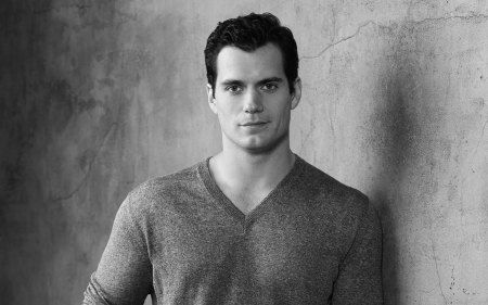 Henry Cavill - black, actor, white, bw, Henry Cavill, man