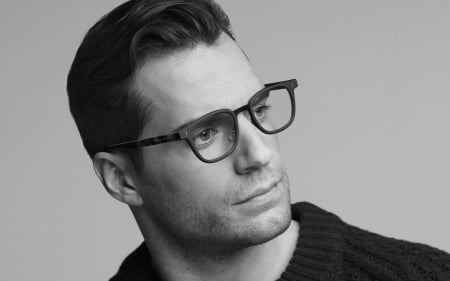 Henry Cavill - black, actor, white, glasses, bw, Henry Cavill, man