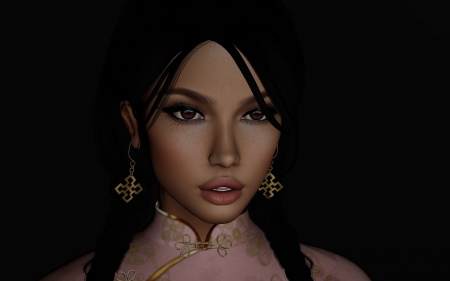 Girl - face, rendering, girl, asian, fantasy