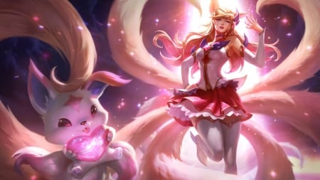 Ahri - ahri, girl, fantasy, pink