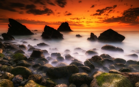 Sunset on the Adraga Beach, Portugal - sunset, nature, beach, portugal