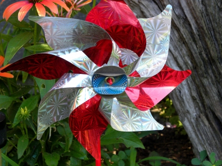 Red And White Pin-Wheel - white, garden ornaments, red, photography, summer, pin-wheel