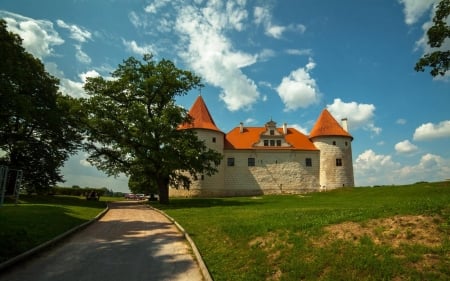 Bauska Castle, Latvia - latvia, road, landscape, castle, trees