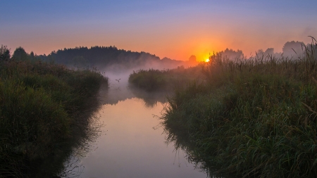 Sunset - river, sunset, nature, amazing