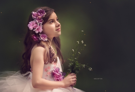 Little Girl - flowers, girl, look, portrait