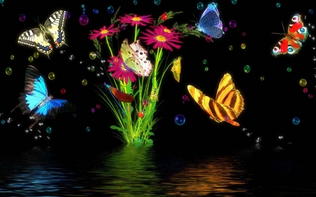 Butterflies and Flowers - wings, water, flowers, butterflies