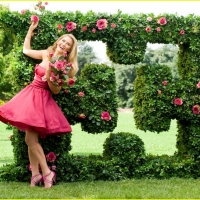 Rose Garden With Beautiful Women