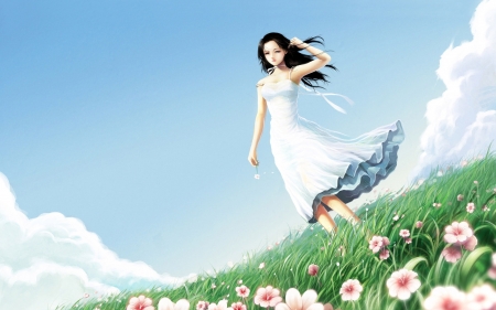 :-) - fantasy, wind, summer, dress, girl, flower, vara