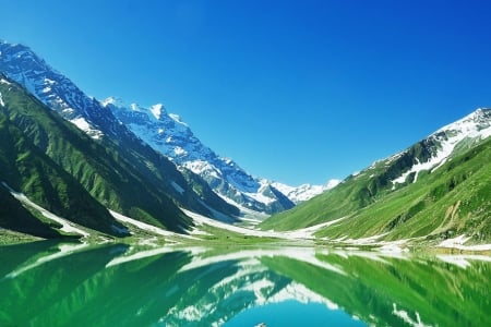 Saif-ul-muluk lake - Valley, Pakistan, Blue sky, Mountain, Lake