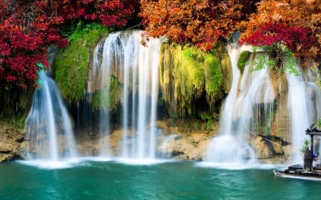 Forest waterfall - trees, nature, landscape, river