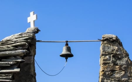 Church Bell in Greece - cross, sky, church, bell, greece