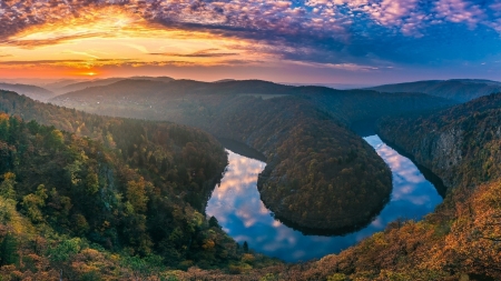 River Gauge - Moselle, clouds, germany, hills, sunset, landscape, sky