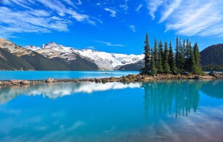 Beautiful colors of nature - lake, forest, trees, mountain