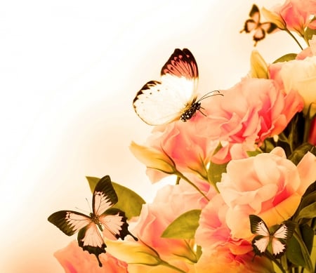 Butterflies - Bouquet, Art, Butterflies, Roses